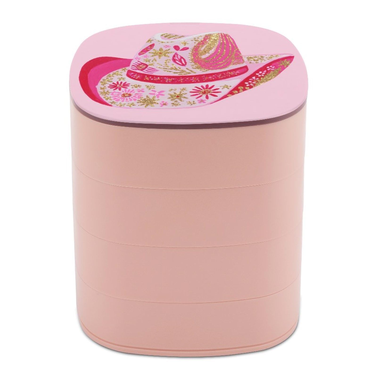 Jubonexis Sparkly Cowgirl Hat Pink And Gold Jewelry Boxes for Women, Earring Holder Organizer Rotating Jewelry Organizer for Necklaces Bracelets Ring