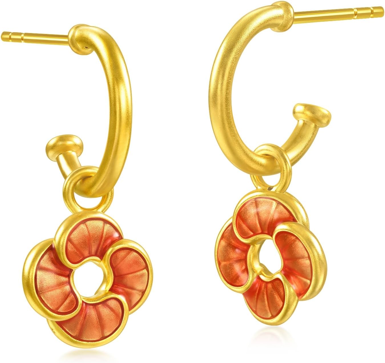 CHOW SANG SANG 999 24K Gold MINTYGREEN Auspicious Windmill Dual Sided Wear Dainty Drop Earrings for Women 95573E