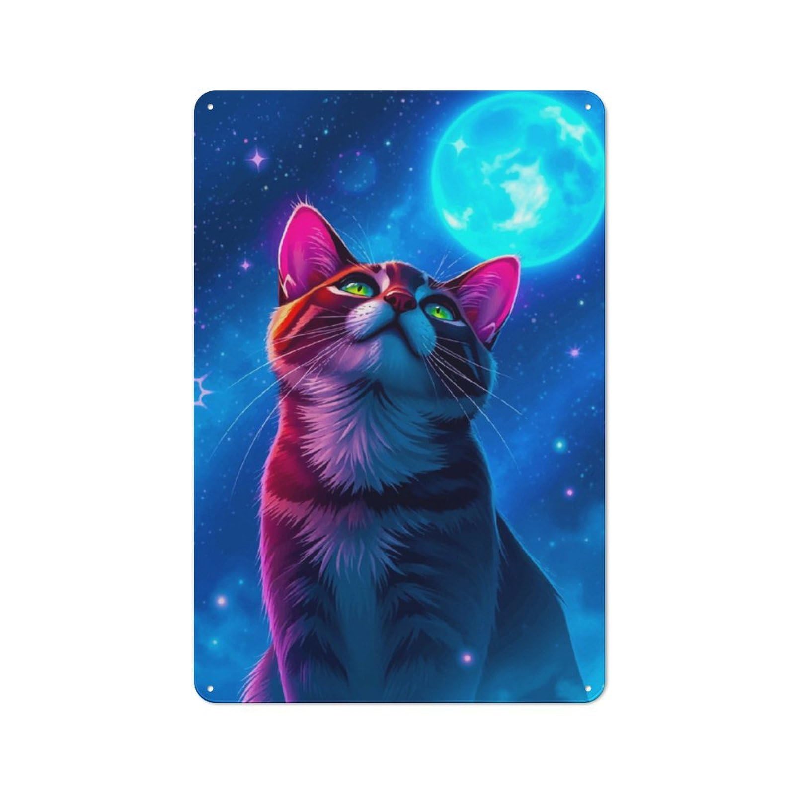 Junmoney Cat Gazing At The Moon Rustic Metal Sign 30X20cm For Lounge Or Reading Corner, For Reading Corner Decorators