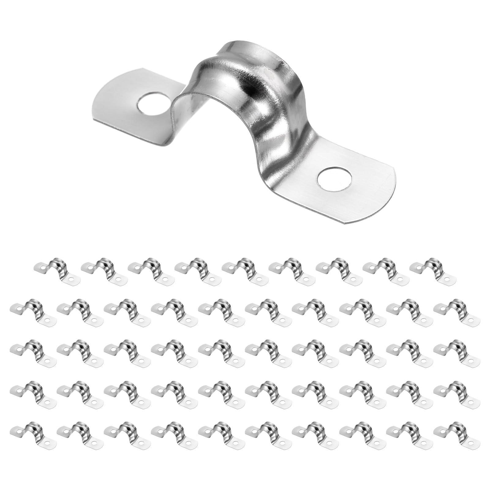 sourcing map 50pcs 1/2-Inch 12mm Conduit Clamps, M12 U Tube Pipe Clamp, Stainless Steel Rigid Pipe Strap, U Shaped Bracket with Two Hole for Pipe Tube Hose Wire Cord Fixing