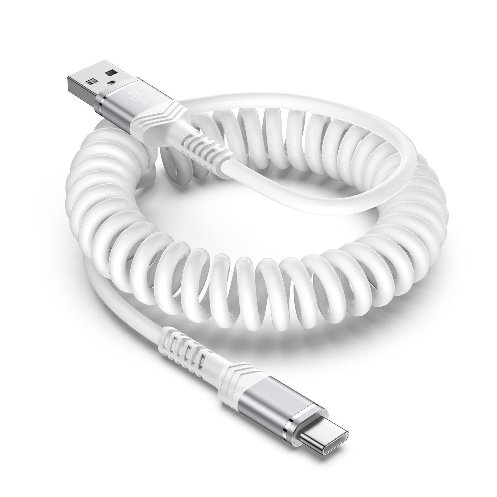 Cable de carga retráctil de coche de 6 pies en espiral USB a USB C, cable de carga rápida Android Auto para Motorola Edge 50/Edge 40 Ultra/Moto G Stylus/G Play/G Power, Samsung Galaxy S24 Ultra A15