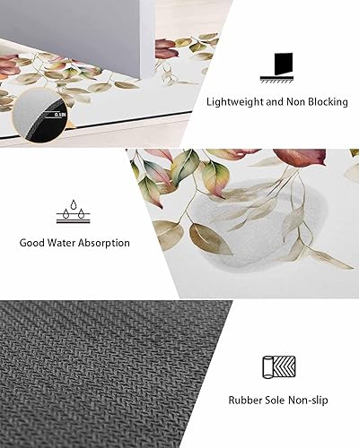 Miniatura 3 de Tapete de baño con hojas de otoño, antideslizante, de secado rápido y absorbente, de tierra de diatomeas, fregadero de cocina, lavable, retro, hojas