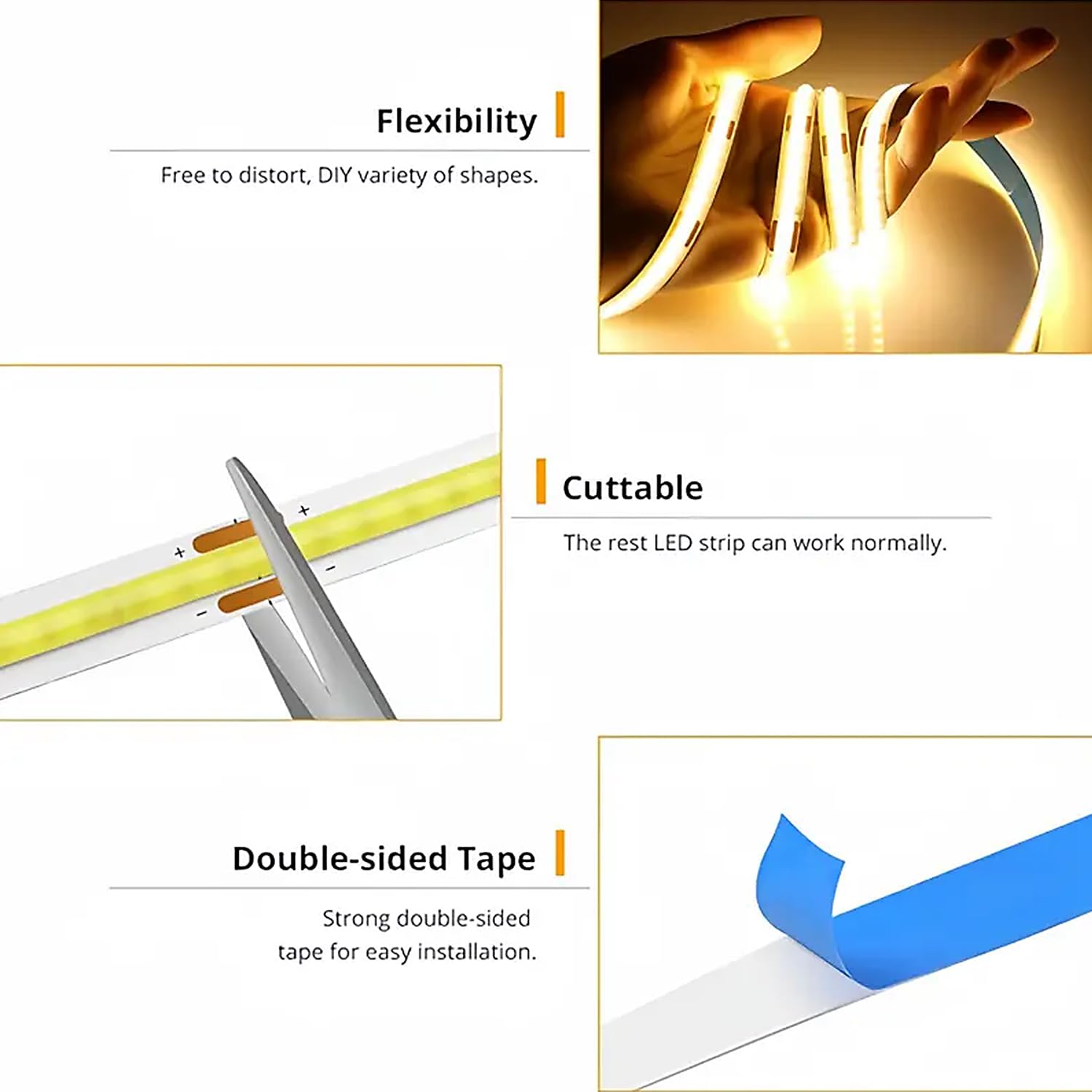 ZSLAIFU COB - Tira de luces LED cálida de 6.5 pies, tira de luz LED regulable de 5 V, tira de luz USB flexible para gabinete, retroiluminación de TV, recámara, cocina, iluminación de bricolaje para el