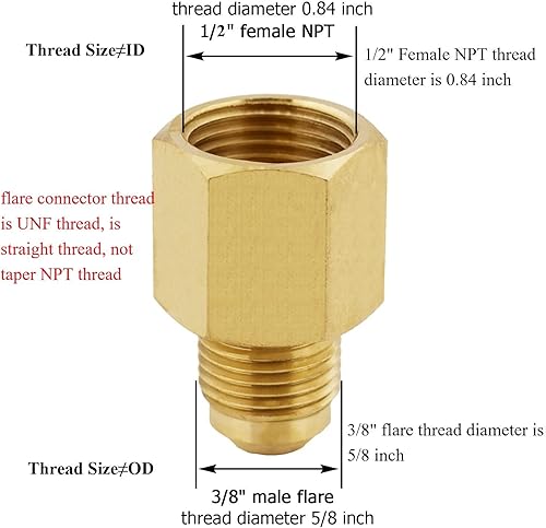 Miniatura 6 de ANPTGHT Adaptador de tubo de latón para acoplamiento de gas de 38 pulgadas macho x 14 pulgadas NPT hembra reductor adaptador de tubo de gas propano
