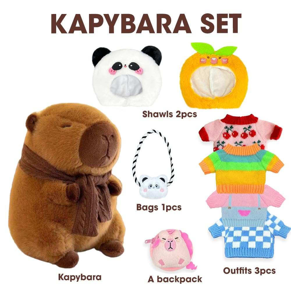Dhqkqg Capybara Plush Toy, Capybara Plush with Clothes&Accessories, Dress Up Capy-bara Plush Toy, Capy-bara Stuffed Animal - Image 4