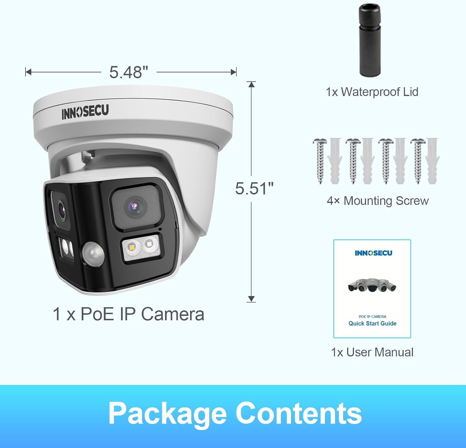 8MP Dual Lens IP PoE Camera, Outdoor Dome Security Dome Camera with 180° Panoramic View, Waterproof IP67, Light Color Night Vision, Two-Way Audio, Human/Vehicle Detection, IND8CD99G