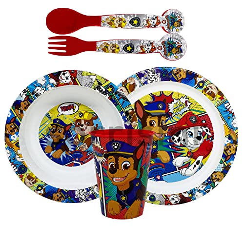 SORRISINI - Paw Patrol Service de table réutilisable pour enfants | Service de vaisselle pour enfants avec assiette, bol à céréales, tasse et couverts | Service de petit-déjeuner pour enfants