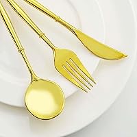 Vista 2 de Efavormart - Juego de cubiertos de plástico resistente de 8 pulgadas, cubiertos de plástico con mango dorado