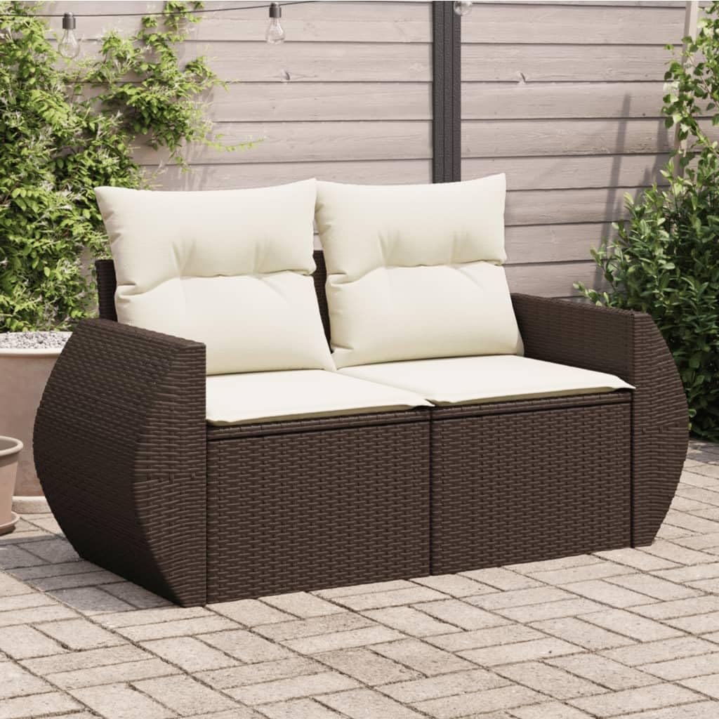 Divano da Giardino 2 Posti in Rattan PE Marrone con Cuscini