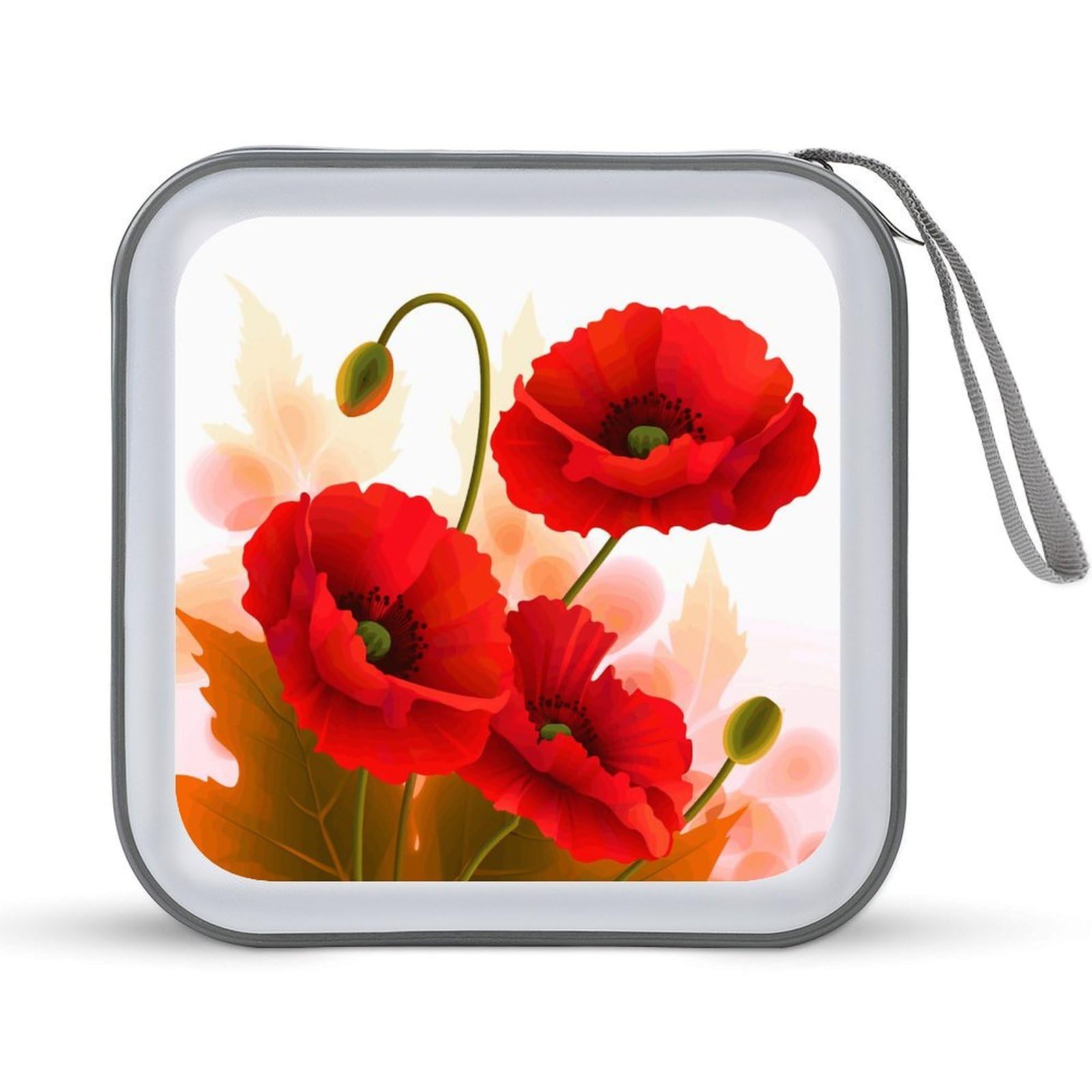 VstaDank - 40 Capacity Poppy Flower Vivid Petal Design CD Case, with Zipper Disc Storage Organizer, Portable Hard Plastic CD Holder