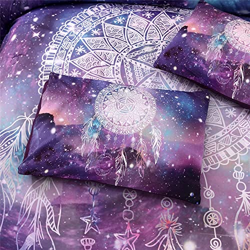 Meeting Story 3Pcs Galaxy Dream Catcher Mandala Bohemian Quilt Bedding Comforter Set For Teens Girls Adults (Galaxy-Purple, King) #TOP4