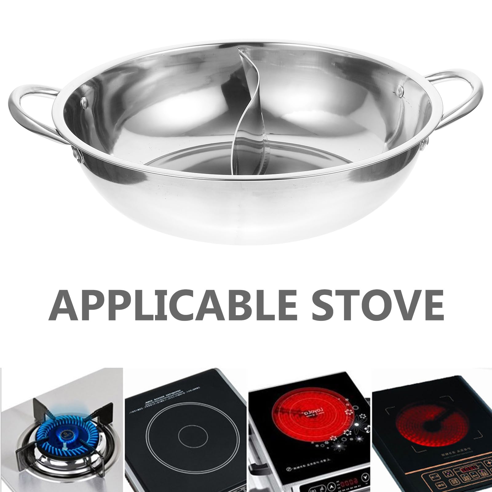 Housoutil Pot De Canard Mandarin Cuiseurs à Fondue Divisés Batterie De Cuisine à Soupe Double Face Poêle De Camping Fondue Chinoise Le Potage Acier Inoxydable Pot De Nouilles 28c Électrique