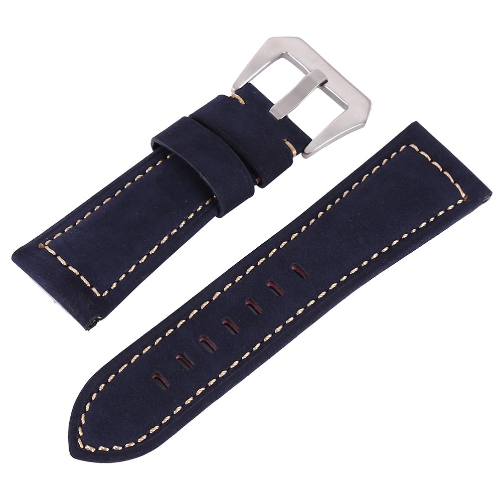 ESHOO 20mm 22mm 24mm 26mm Calf Leather Padded Vintage Watch Band Brushed Buckle for Men