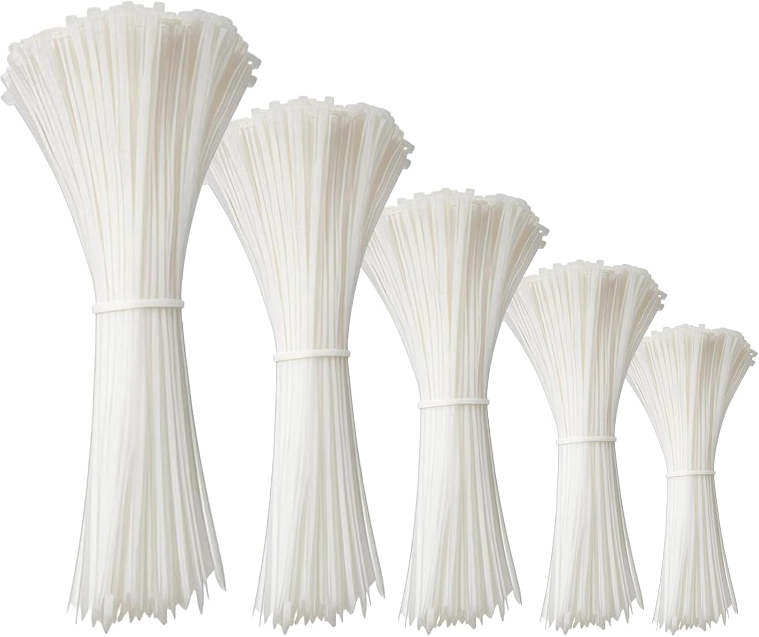 Cable Zip Ties, 300 PCS White Self Locking Cable Ties, Assorted Sizes 18+12+10+8+4 Inch, Multi Purpose Wire Management Nylon Ties, UV Resistant Wire Ties, for Home, Office, Gardening, Fence