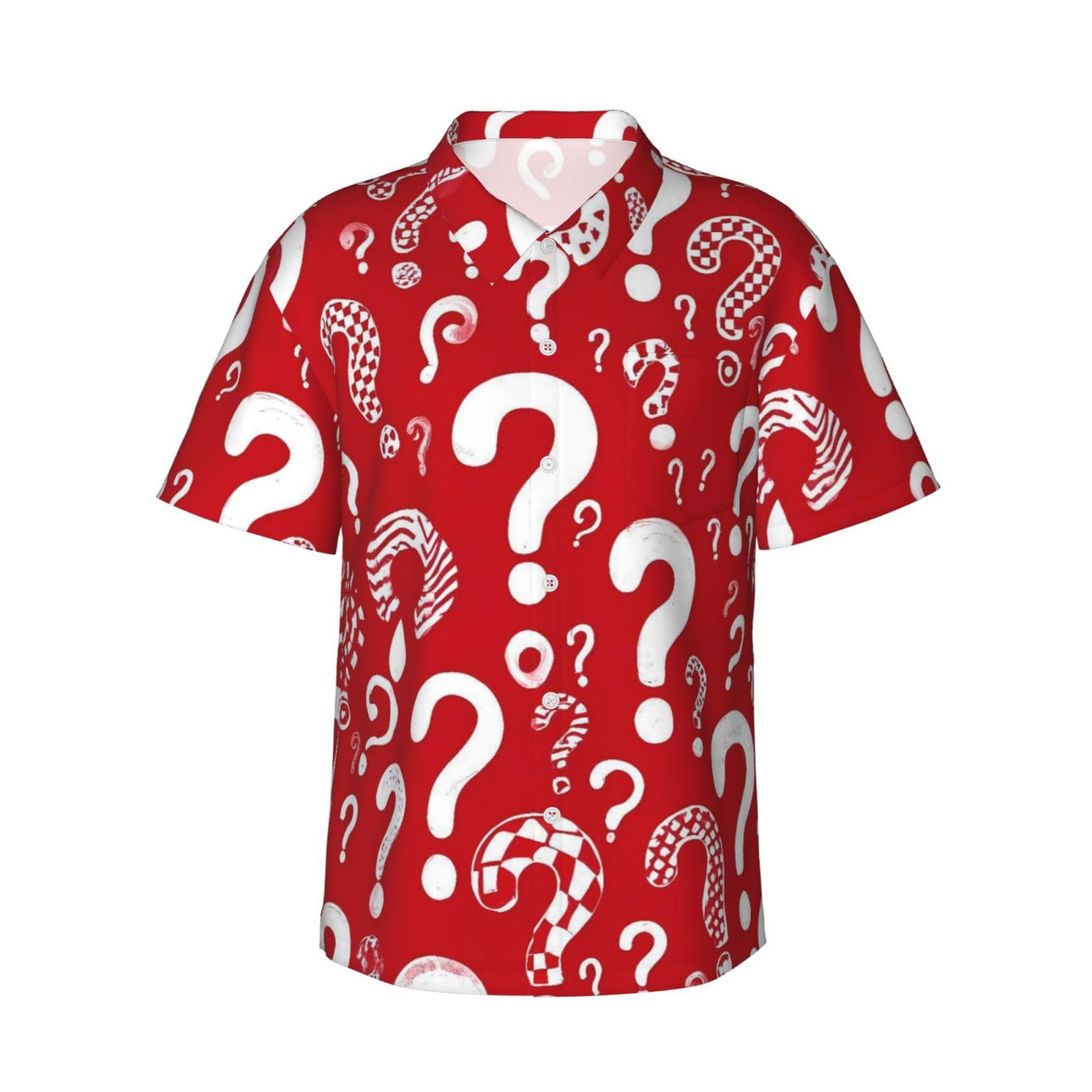 Fwjzdsp Unisex As Pic Question Marks Print Men's Hawaiian Shirt, Short Sleeve Tropical Floral Button Down Beach Aloha Shirt