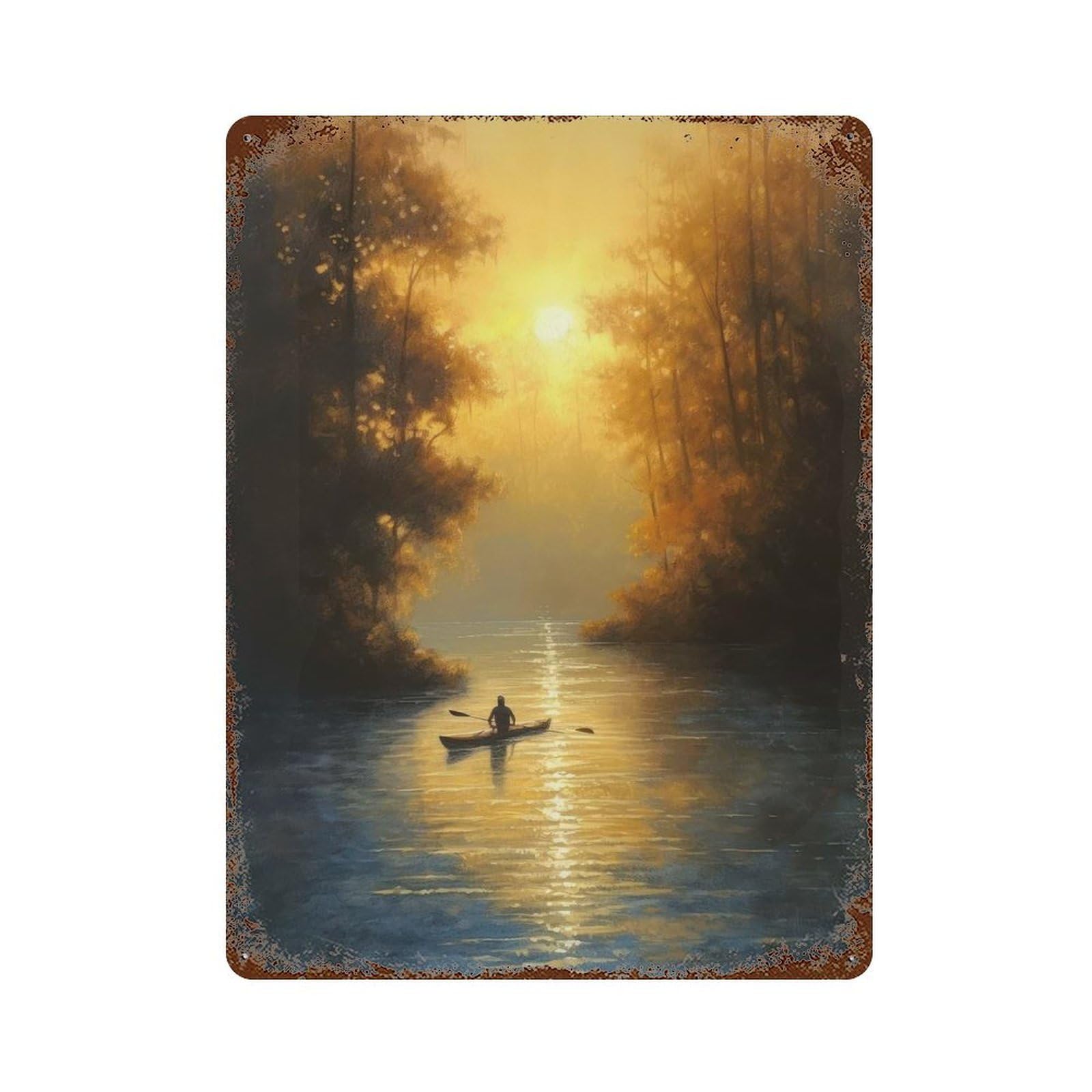 Serene Kayak Journey 15.7"x11.8" Retro Metal Sign, Industrial Home Decor for Basement, Hobby Room And Garage Decor