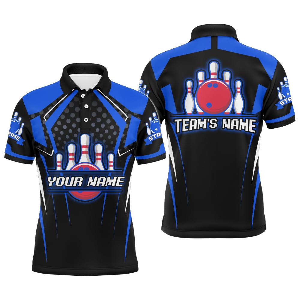 PIONAMZIOZ Bowling Polo & Quarter-Zip Shirts Team Bowling Jersey Couple Custom Bowling Shirt for Men and Women BDT77 (Blue)