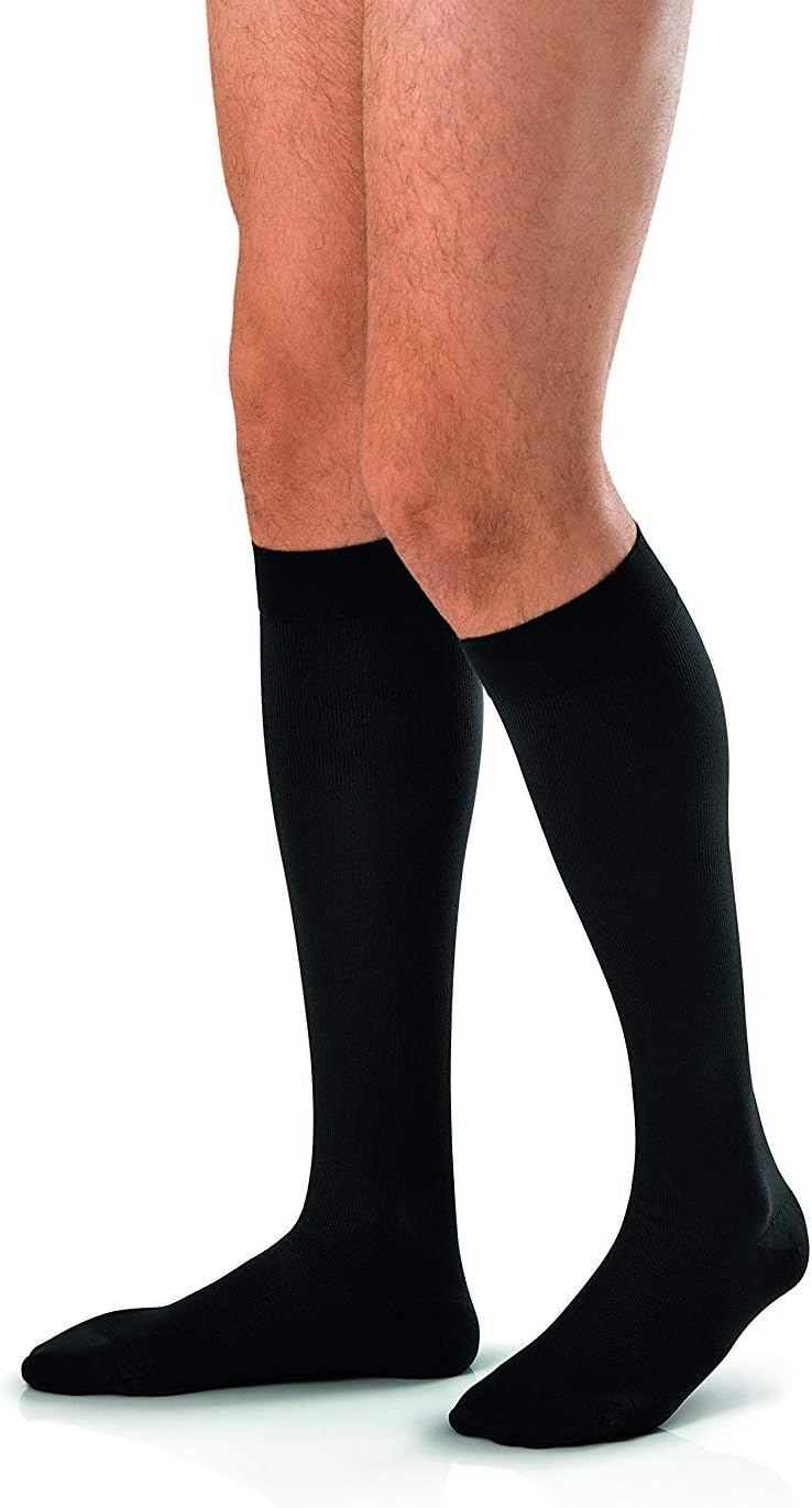 115110 forMen Ribbed Dress Compression Sock, Knee High, 30-40mmHg, Closed Toe, Large, Black