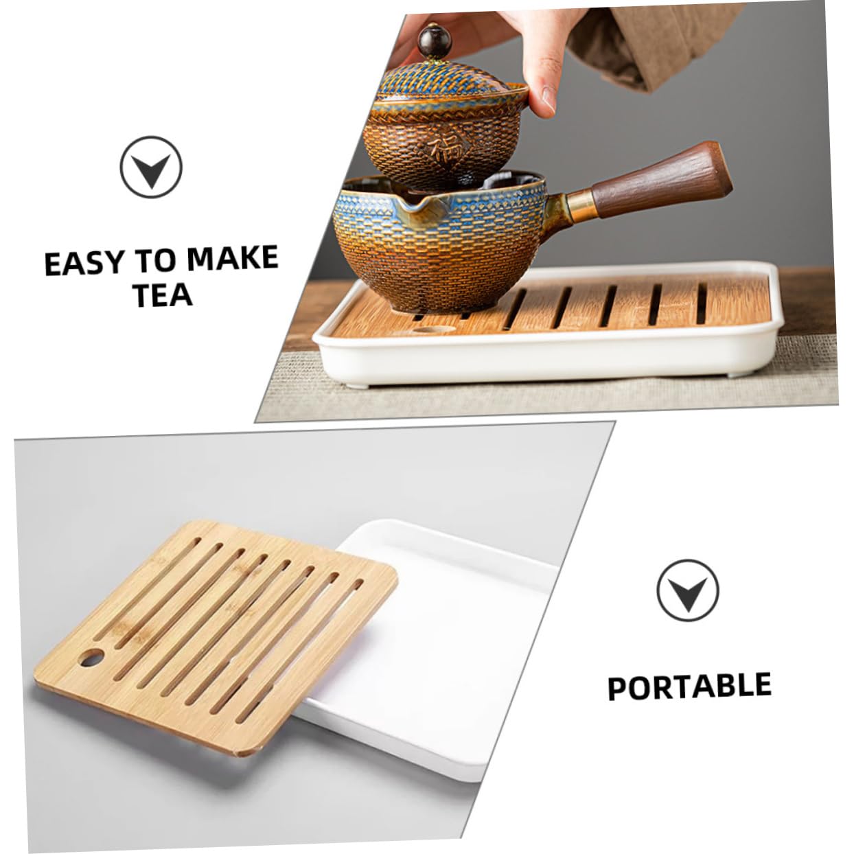 Juego de Té de Cerámica 1 Set de Viaje Portátil para Hogar | Bambú y Madera, Bolsa de Almacenamiento, Diseño Elegante, para Apasionados del Té, Formato Compacto