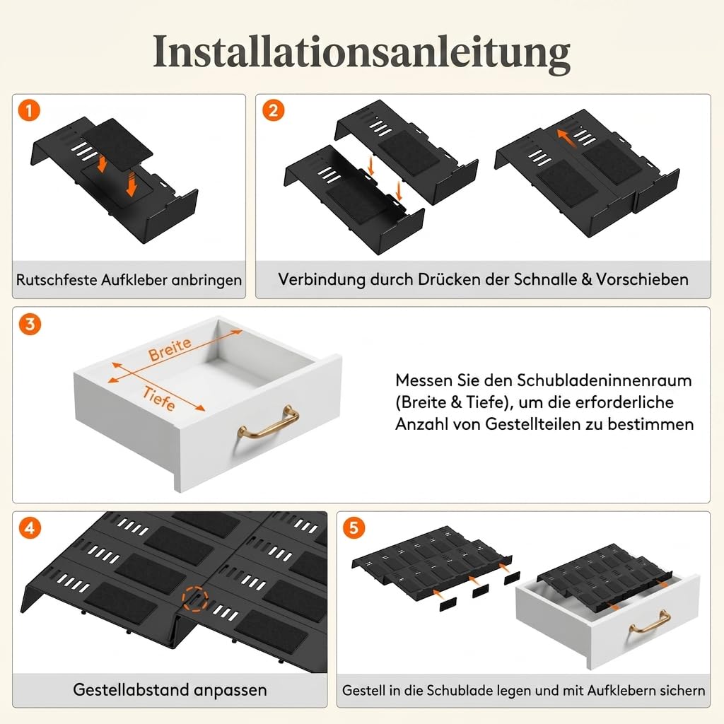 Lifewit Gewürzregal Schublade mit 24 Gewürzgläser und 250 Gewürzetiketten | Verstellbarer Gewürz Organizer mit Kleber und Antirutschpads, Gewürzhalter für Schubladen mit mindestens 7,5cm Ihnnenhöhe