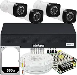 Kit Dvr Intelbras 8 Canais H.265 4 Câmeras Full Hd 20 Metros