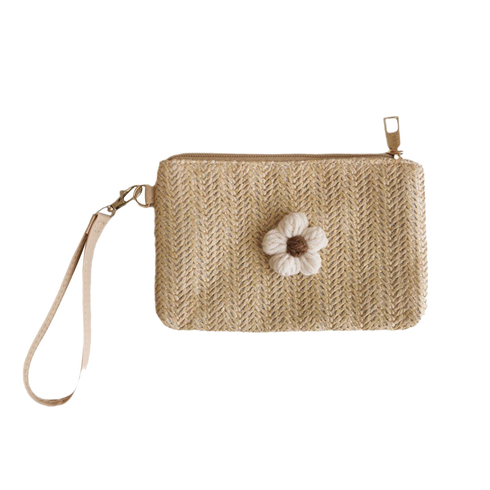 Belowsyaler Women's Grass Yellow Package Purse Wallet,2023 Wristlet Wallet Girl Id Credit Card Bank Card Holder With Wrist Strap Straw Woven Coin Change Clutch Purse