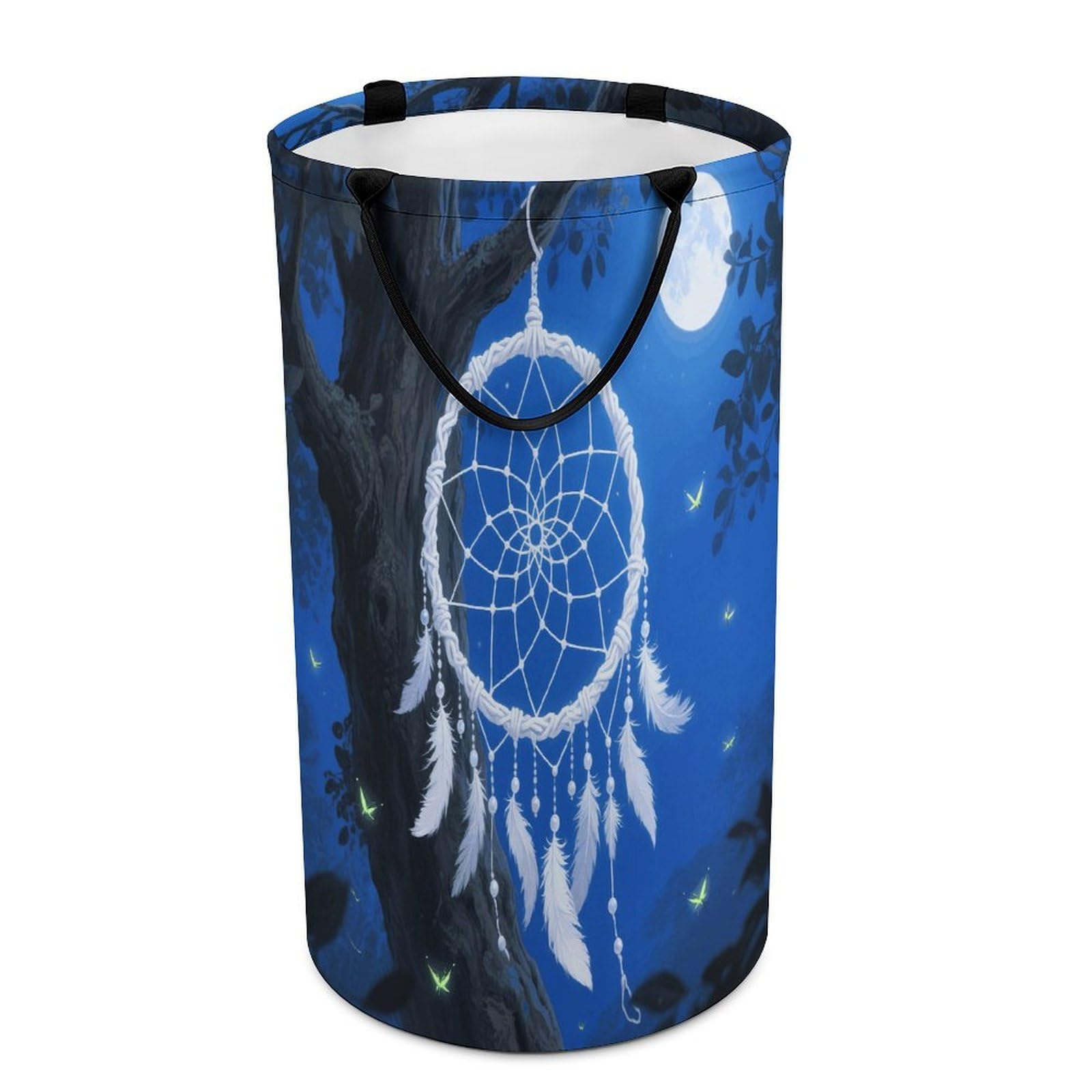 White Fantasy Dream Catcher Laundry Basket with Handles Large Collapsible Laundry Bag Freestanding Waterproof Clothes Hamper Decor Storage of Dirty Clothe for Family Bathroom 86L