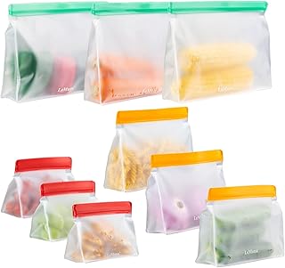 LeMuna 9 Pack BPA FREE Reusable Storage Bags Stand Up, Reusable Freezer Bags(3 Reusable Gallon Bags, 3 Reusable Sandwich B...