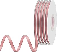Vista 298 de Cinta de satén rosa polvoriento de doble cara, 3/8 pulgadas x 50 yardas, cintas de poliéster rosa polvoriento para envolver regalos, cinta de tela