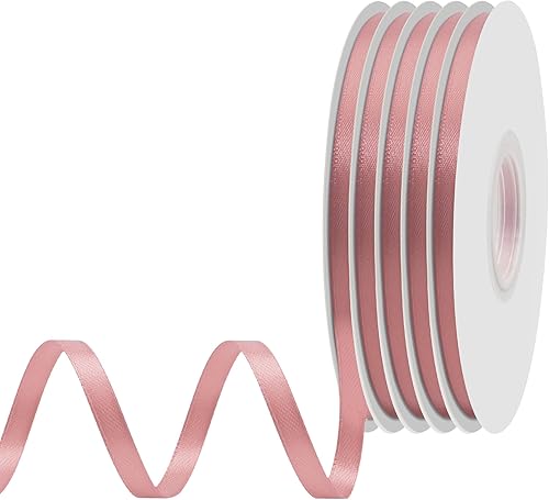 Miniatura 298 de Cinta de satén rosa polvoriento de doble cara, 3/8 pulgadas x 50 yardas, cintas de poliéster rosa polvoriento para envolver regalos, cinta de tela