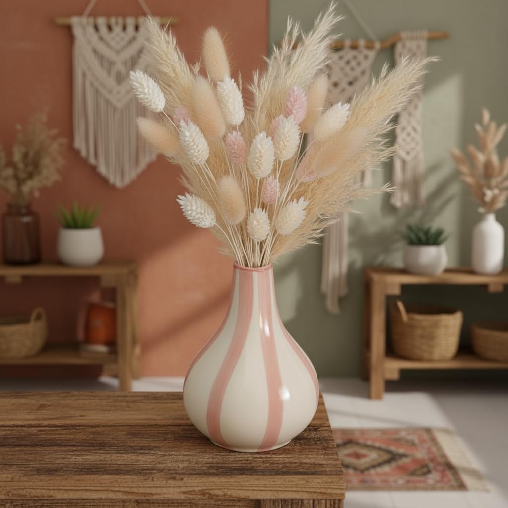Red & White Striped Vase - Tulip Bud Ceramic Vase -9 Red & White Striped Vase - Tulip Bud Ceramic Vase -9