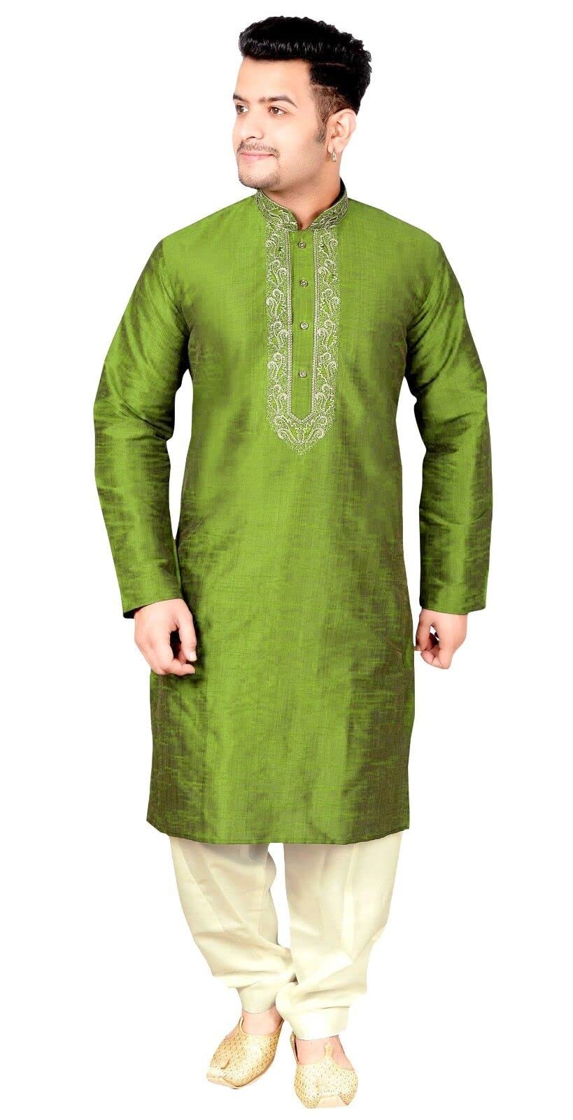 Desi Sarees Men's Moss Green Kurta Pyjama Salwar Kameez Sherwani Set 1847 (, 46)