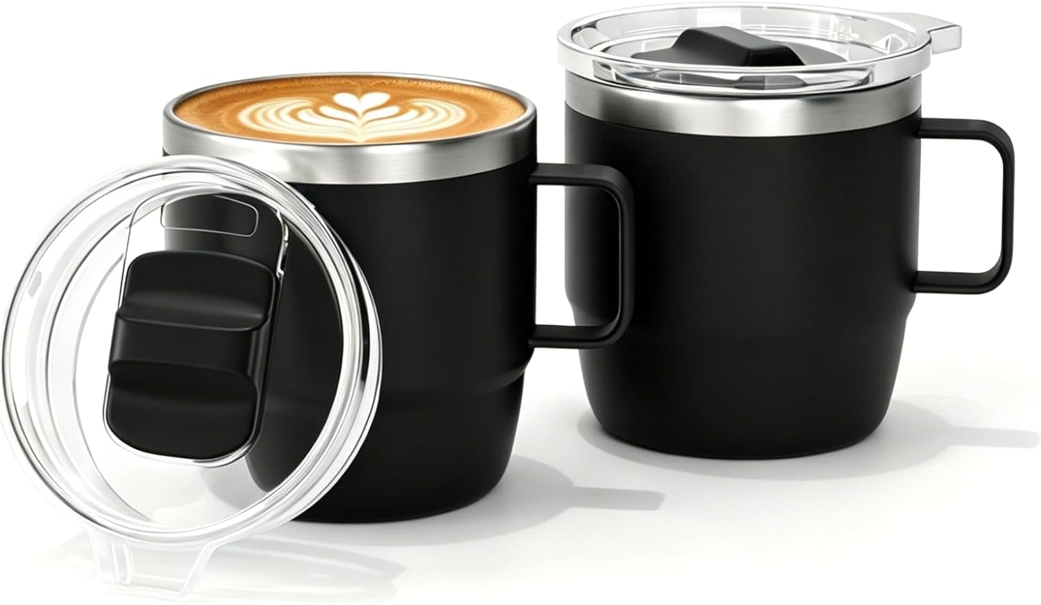 6 oz Stackable Mug, Stainless Steel cup with handle, Vacuum Insulated Espresso/Coffee Mug, shot Glass Set for 2-Piece Set for Coffee, Spirits, Wine, Tea- black