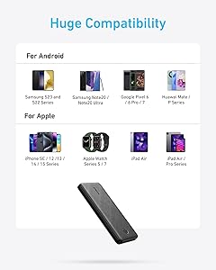 Anker Power Bank(PowerCore 10K), Compact Travel-Ready 10,000mAh Battery Pack with PowerIQ Charging Technology, 5V/3A High-Speed Charging for iPhone, iPad,and More(USB-C Input and Output(Black), 1pack)