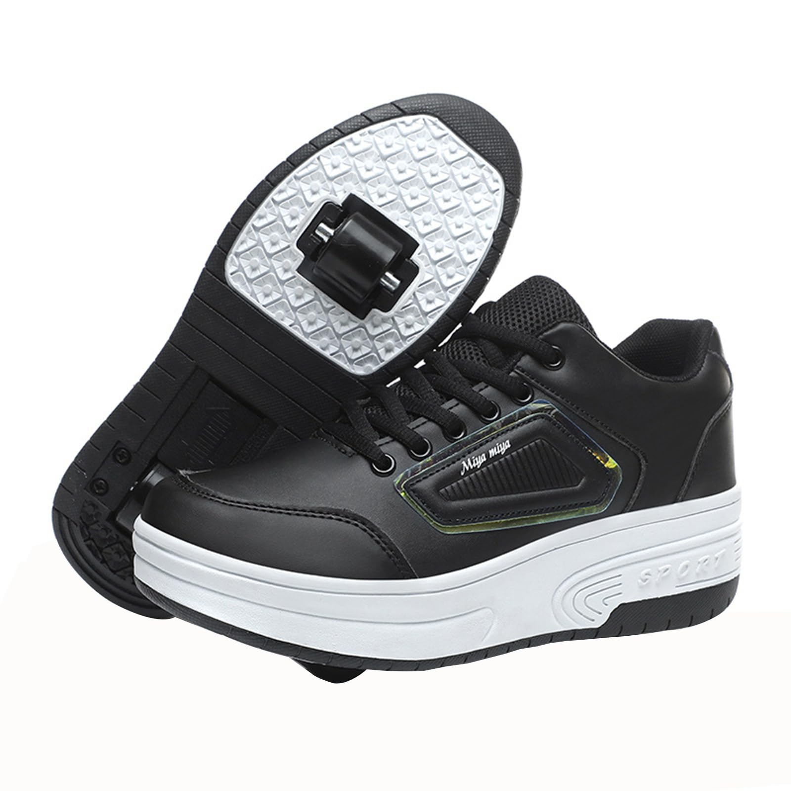 Mateju Patins à roulettes 2 en 1 Enfant Rétractable avec 2 roulettes Chaussures de Skateboard Réglables 30-42 EU