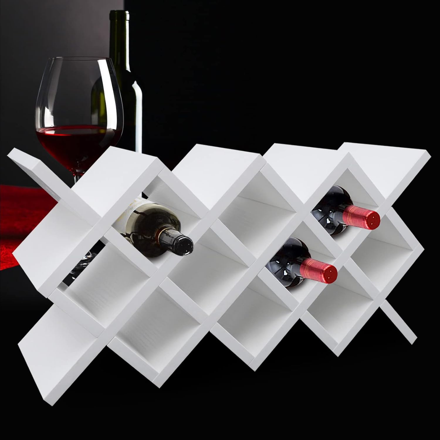10 Grid Wine Lattice Rack, Kitchen Countertop Wine Bottle Holder, Large Capacity Wooden Wine Storage Shelf with Detachable Design, for Living Rooms, Kitchens, Bars(22.6 * 7.9 * 11.5in)