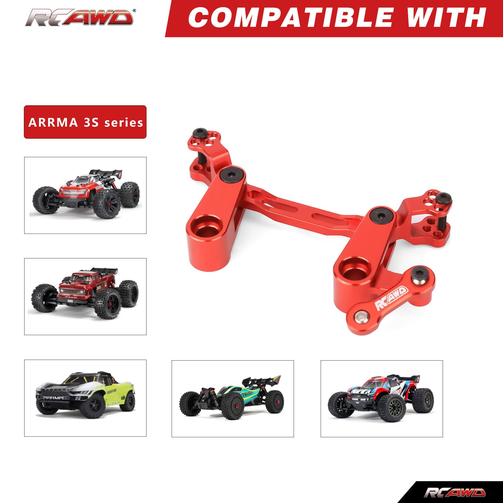 RCAWD New Edition Steering Bellcrank Servo Saver Horn for Arrma 1/10 Senton Granite Big Rock Outcast Kraton 4S BLX Steering Bell Crank 1/8 Typhon 3S BLX Series Upgrades Part