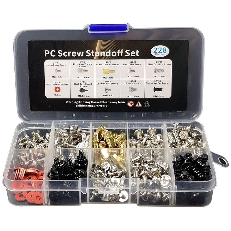 Image of 228pcs Laptop Computer Screws Standoffs Kit for Motherboard Hard Drive SSD Installation DIY Repair Set with Washers for PC Maintenance