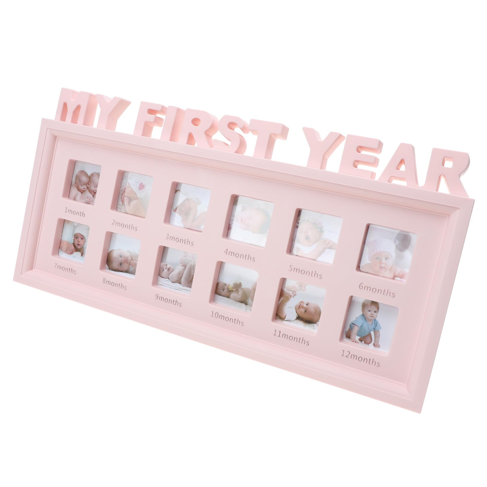 Cadre photo bébé 12 mois rose en matériau inodore pour la chambre