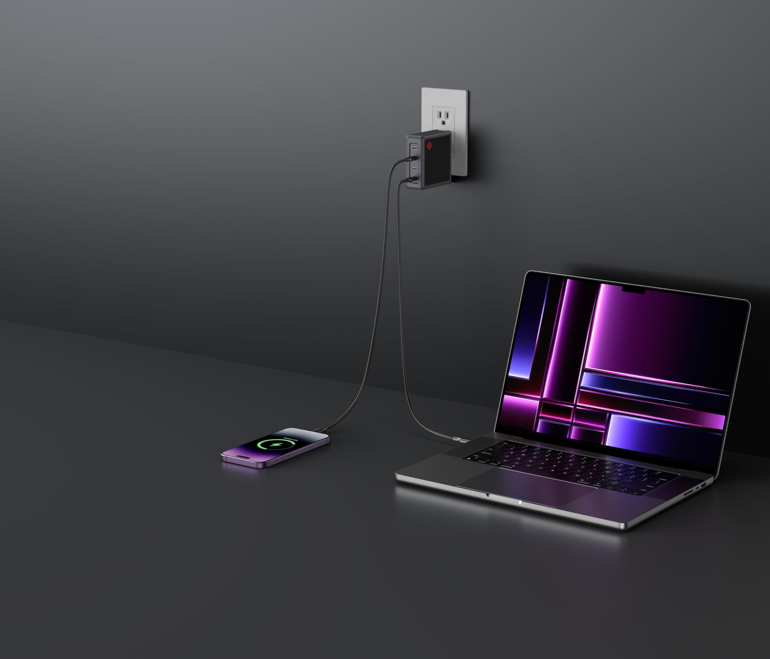 SlimQ Cargador de pared USB-C GaN PD3.1 140W de 150 W, 4 puertos, sin reinicio, para MacBook