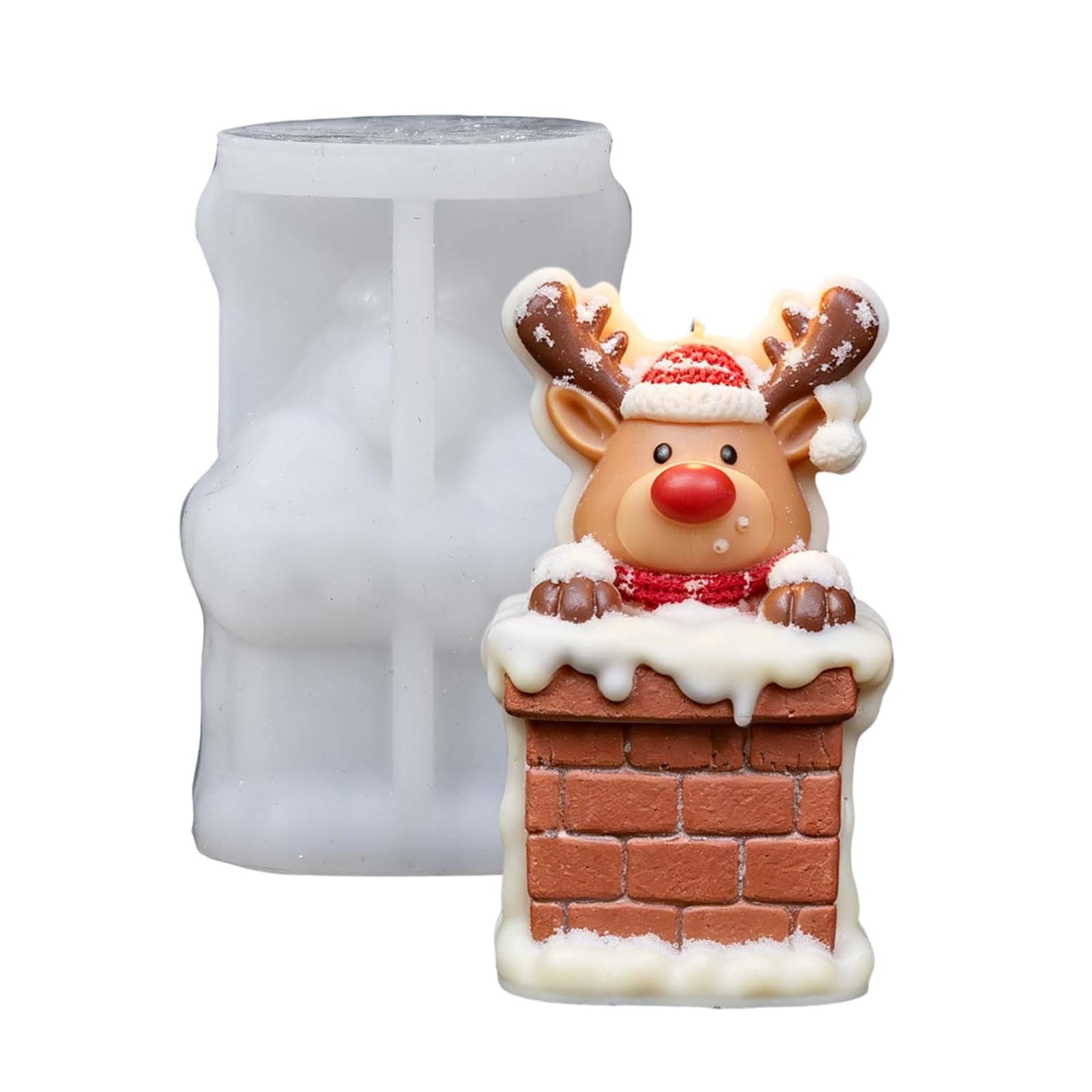 Pangboer Multicolor Reindeer Chimney Mold Silicone Holiday Form, Detailed Wax Casting Tool, Hobby Essential, Christmas Decor Display, Winter Present Theme Wax Mold Chimney Reindeer Holiday