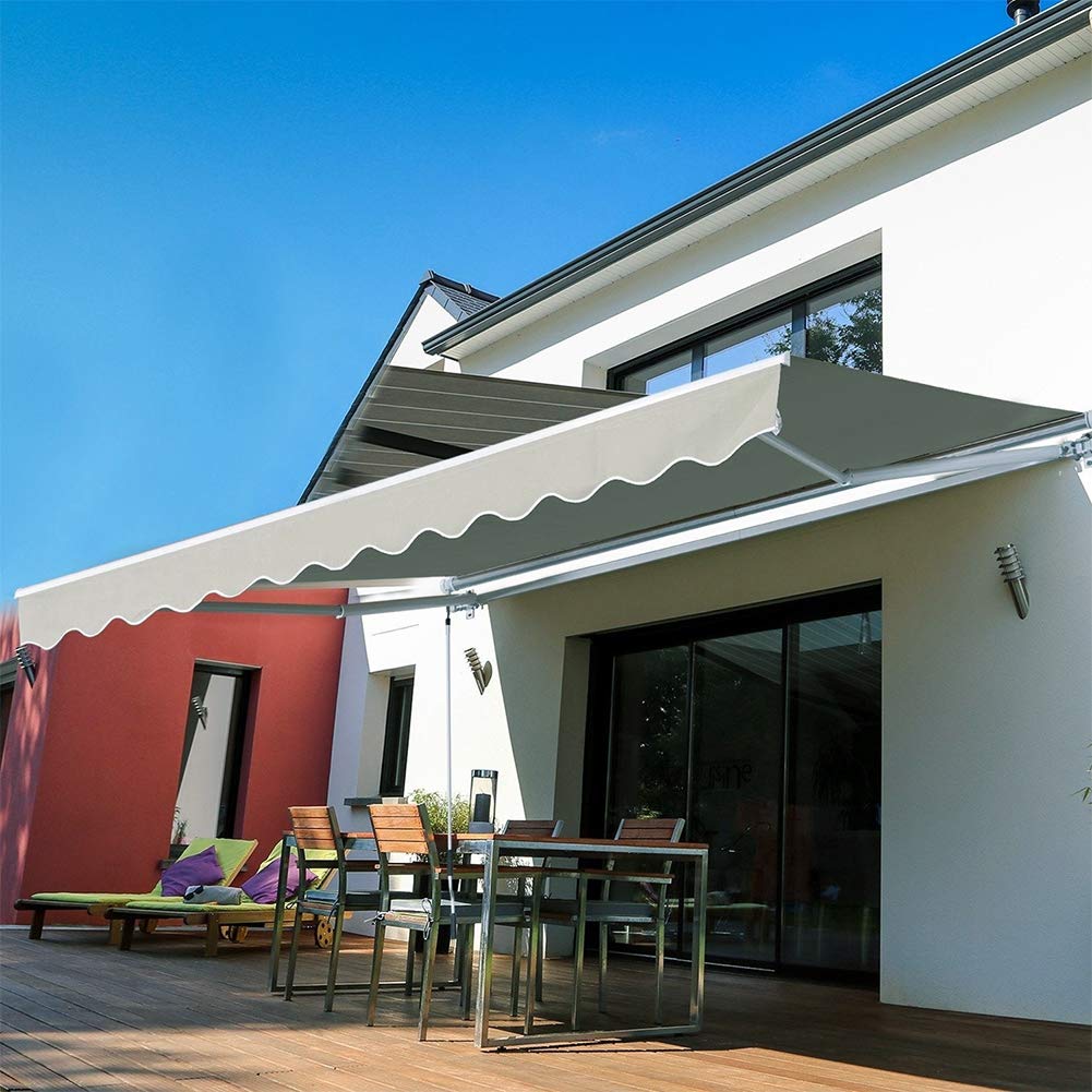 Garden Awnings L2.5xW2m Manual Patio Awning Retractable Canopy Outdoor Sun Shader, Grey