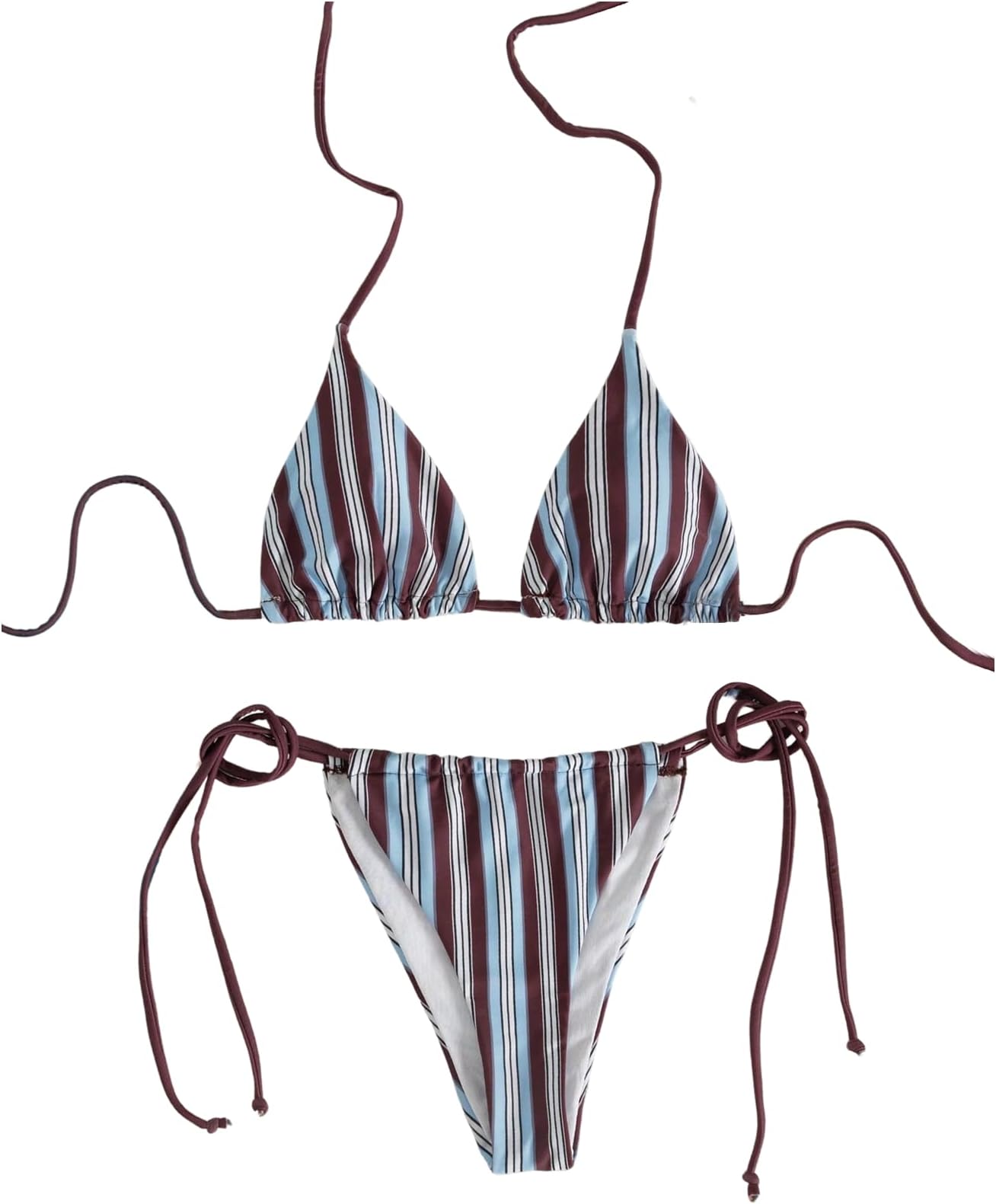 Women's 2 Piece Swimsuit Striped Halter Triangle Bikini Set Side Tie Bathing Suits