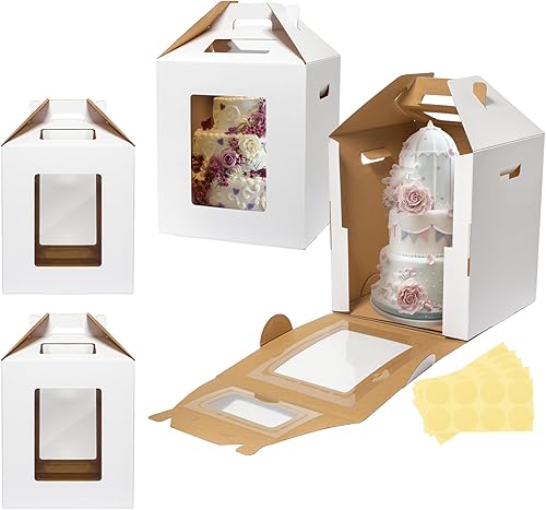 Miniatura 10 de Wowxyz Paquete de 3 cajas altas para tartas de nivel de 12 x 12 x 14 pulgadas, desechables, capas altas con ventana, contenedores de transporte para
