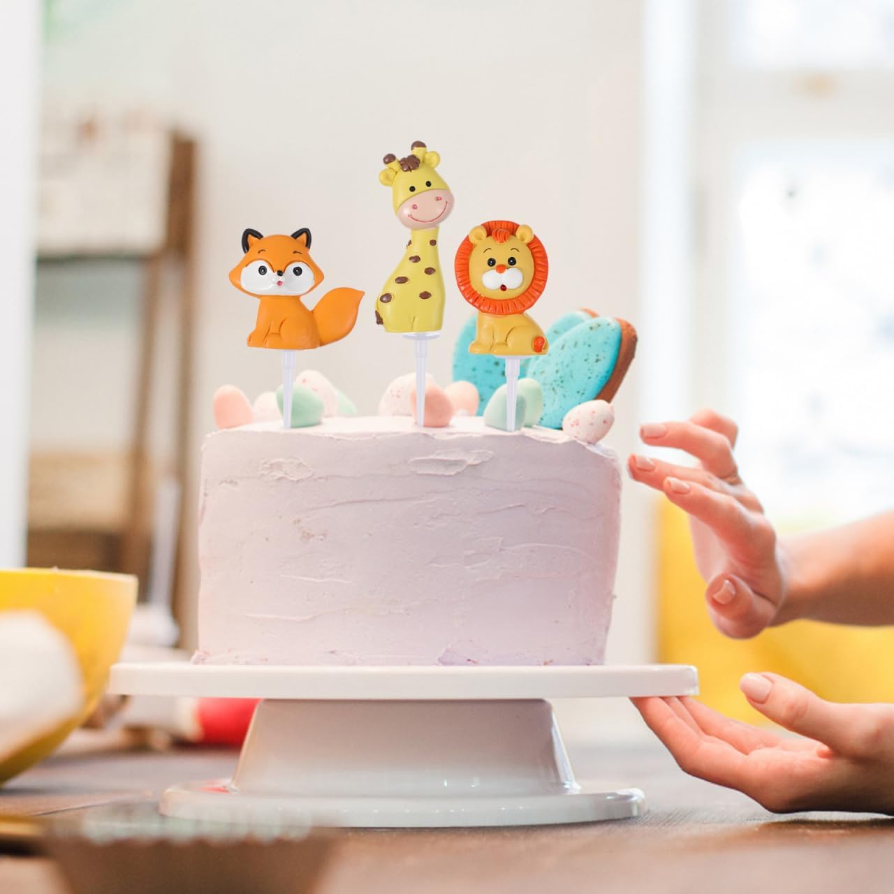 5Pcs Jungle Animal Cake Toppers, Zoo Animal Cake Toppers Jungle Animals Cake Decorations for Showers Birthday Party