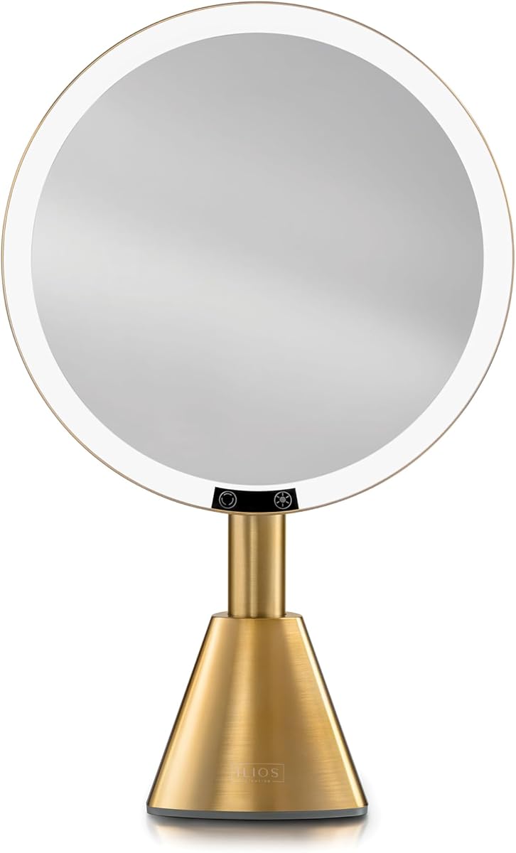 9" Lighted Makeup Mirror with 5X Magnification – Rechargeable LED Vanity Mirror, Adjustable Lighting (3200K–6500K), 1000 Lux Brightness, Stepless Dimming (Gold)