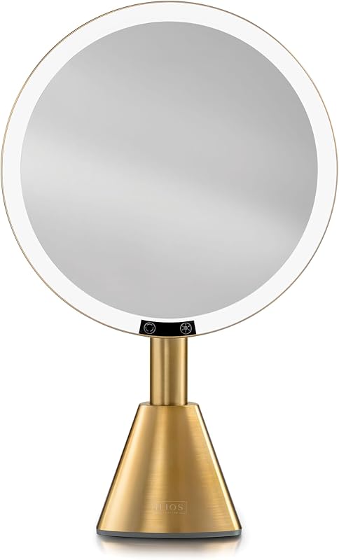 9" Lighted Makeup Mirror with 5X Magnification – Rechargeable LED Vanity Mirror, Adjustable Lighting (3200K–6500K), 1000 Lux Brightness, Stepless Dimming (Gold)