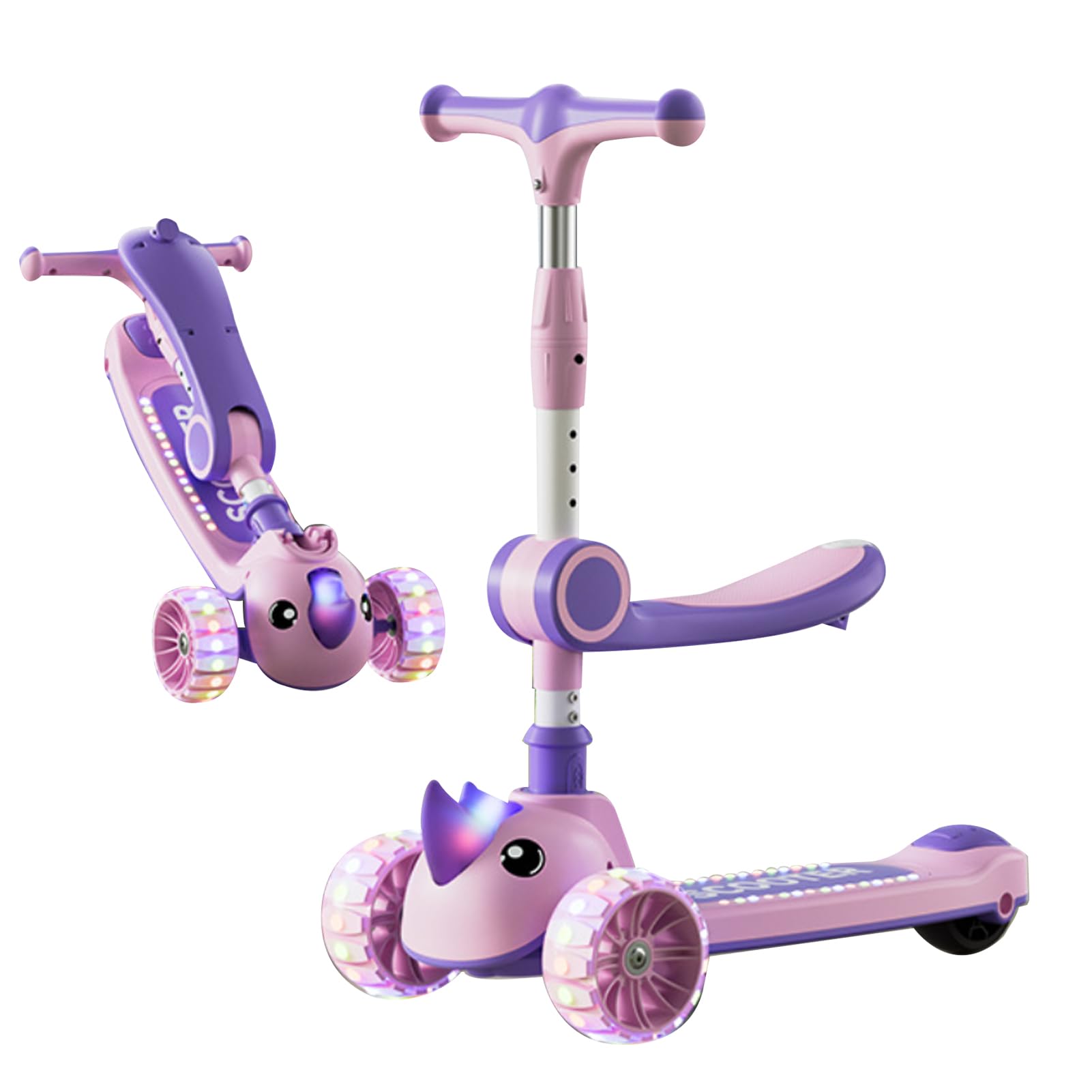 2-in-1 Kick Scooter for Kids, Foldable 3 Wheeled Scooter for Toddlers Girls & Boys, Adjustable Handlebar, Flashing Wheel, Kid Scooter for 2-12 Year Old Boys & Girls