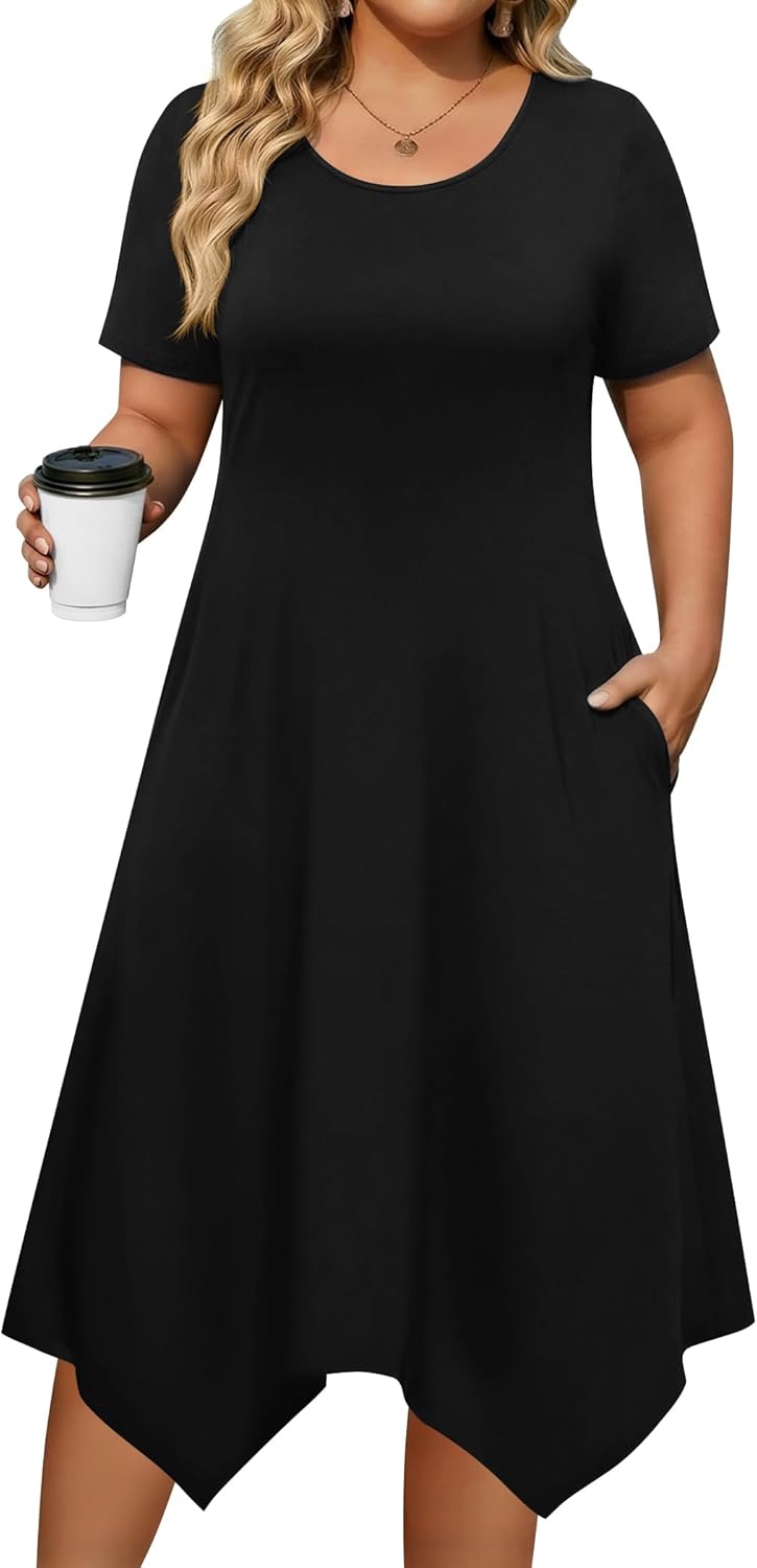 IN'VOLAND Plus Size Dresses for Women Loose Summer Casual A-Line Flowy Midi Dress with Pockets Beach Vacation Clothes