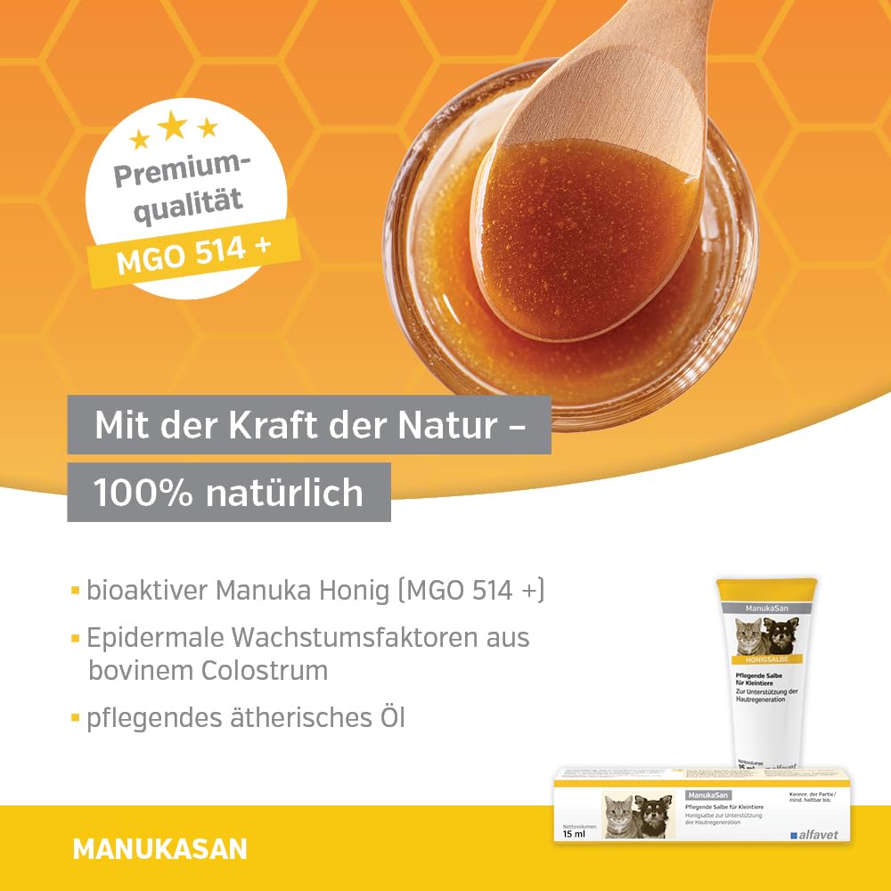 Alfavet ManukaSan | 75 ml | Pflegende Salbe für Hunde, Katzen & Kleintiere | Mit Manuka Honig